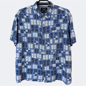 Nat Nast Luxury Originals Silk Button-Up Shirt Blue Men's XXL Hawaiian Geometric